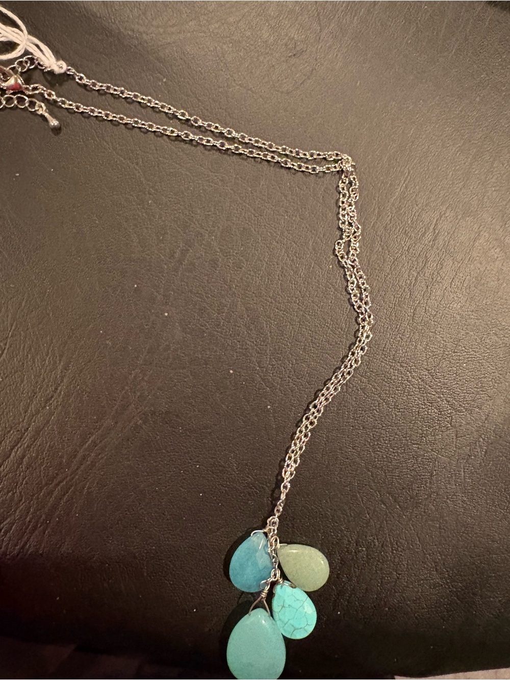 Silver Chain Necklace with Turquoise and Aqua Teardrop Charms - Women Jewelry